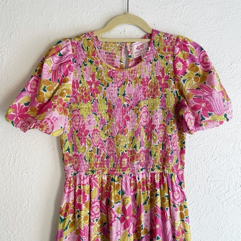 Banjanan Quant Floral Smocked Puff Sleeve Maxi Dress Cotton Medium romantic - Picture 3 of 9